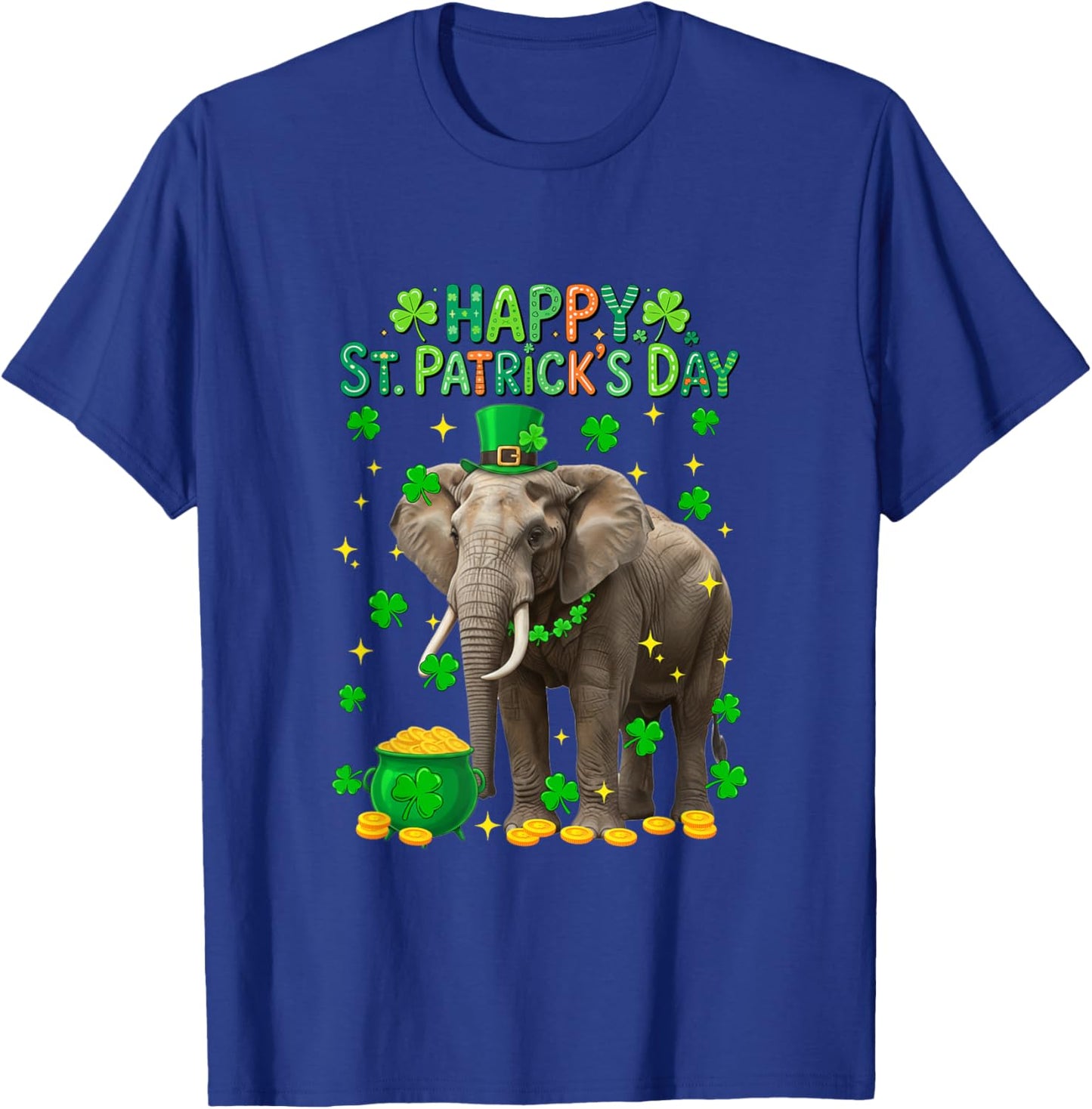 Happy St. Patrick's Day Elephant Shamrocks Coins Lover Kids T-Shirt - T-Shirt | Royal