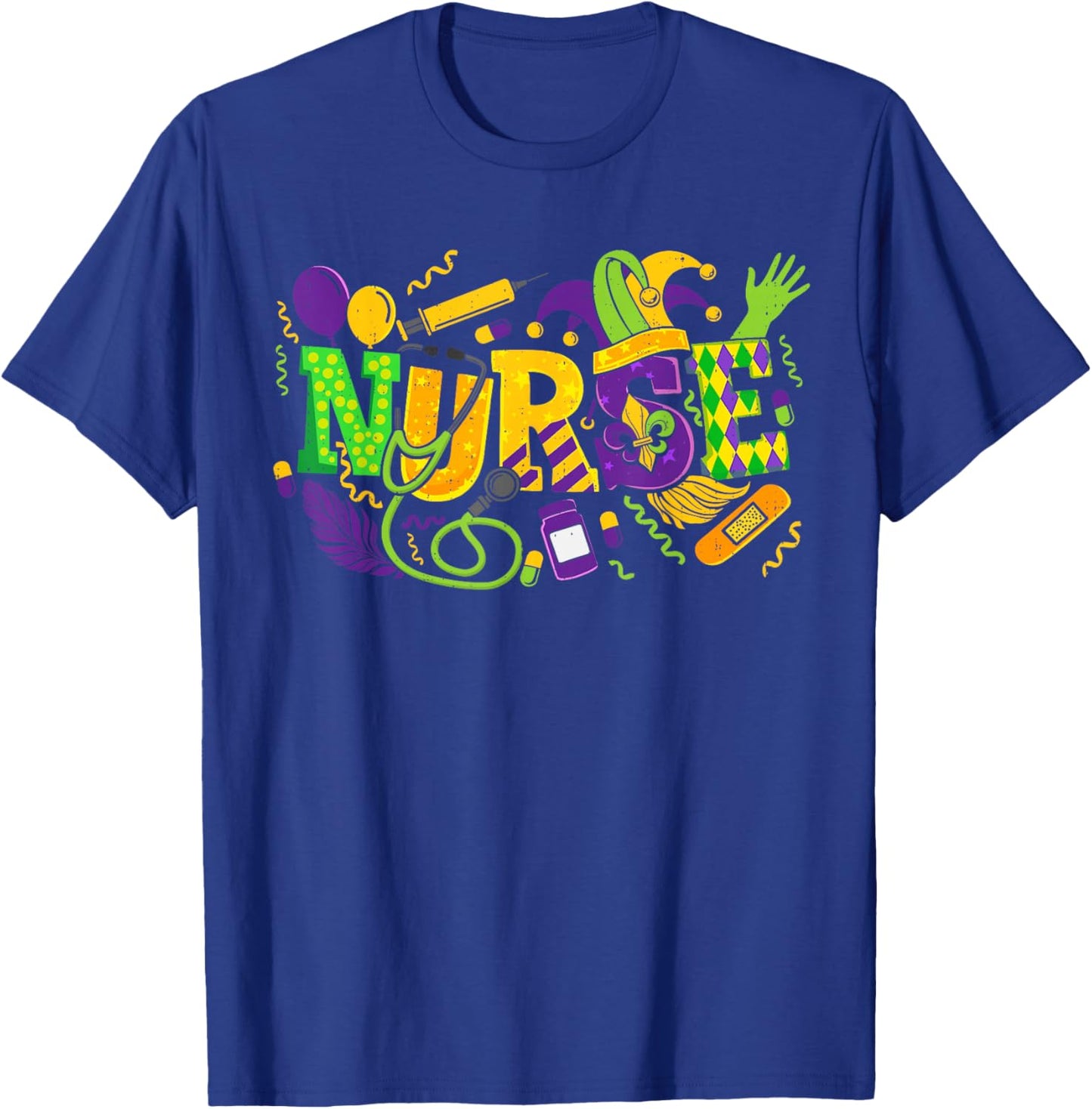 Mardi Gras Nurse Carnival Beads Medical Healthcare T-Shirt - T-Shirt | Royal