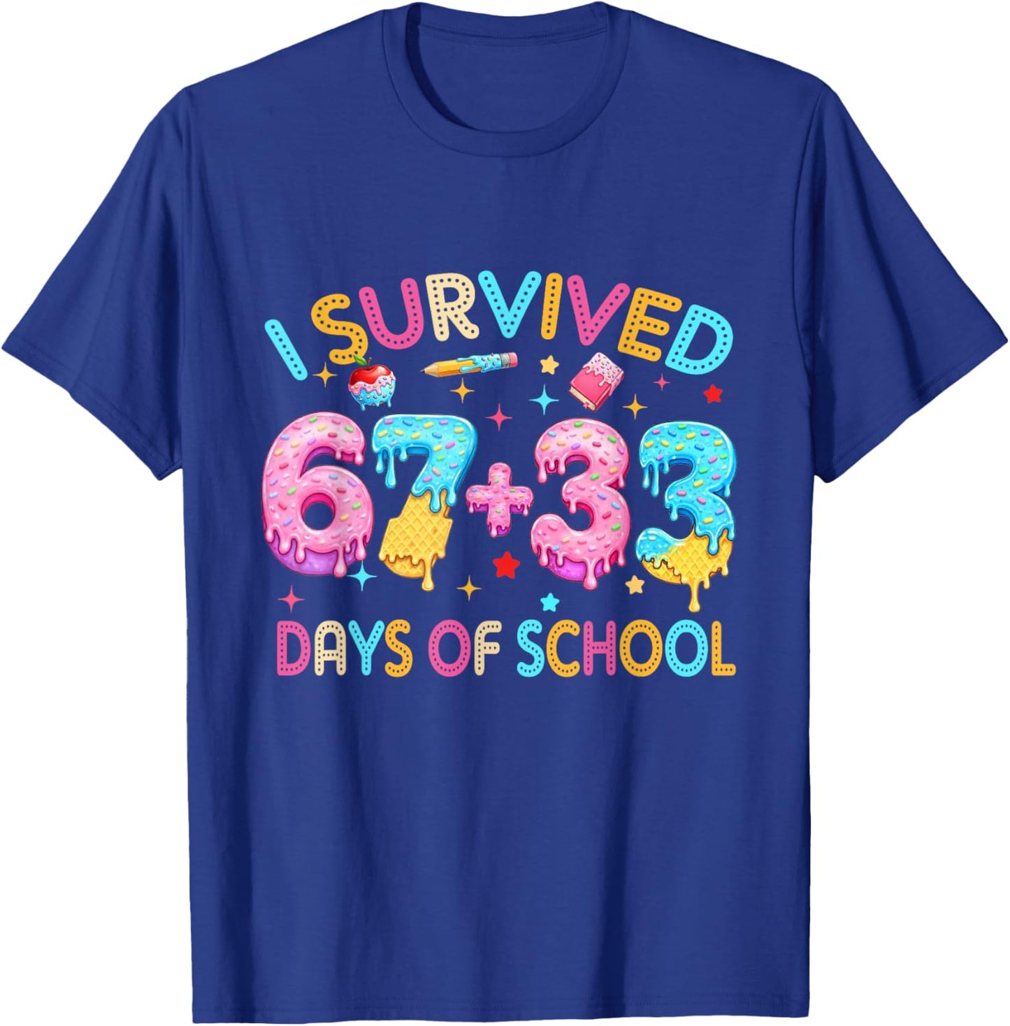 I Survived 67 33 Days of School for Girl Boys Kids 100th Day T-Shirt - T-Shirt | Royal