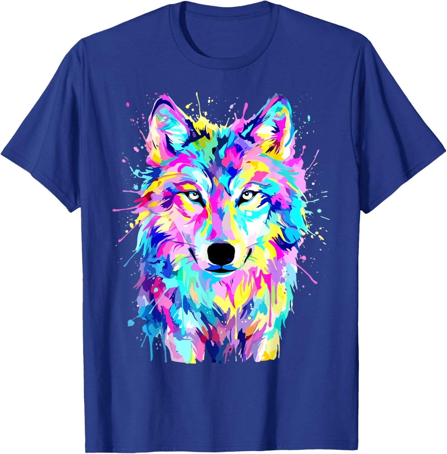 Colorful Wolf Splash Art Wildlife Animal T-Shirt - T-Shirt | Royal