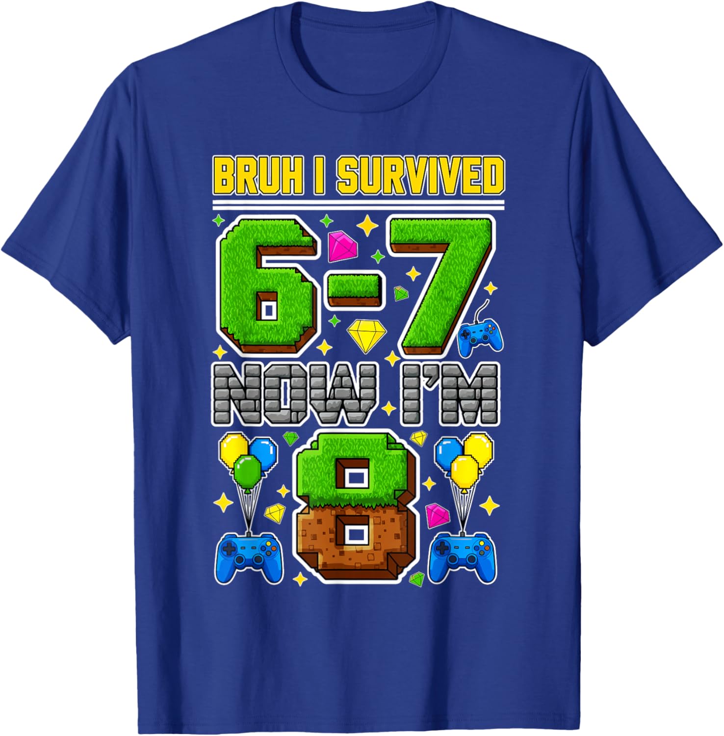 8th Birthday Bruh I Survived 6 7 Now I’m 8 Meme Kids Boys T-Shirt - T-Shirt | Royal