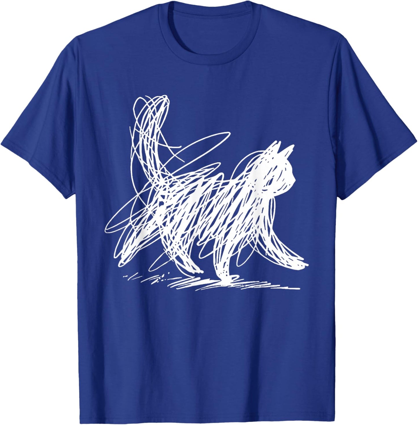 Scribble Cat Minimal Line Art Japanese T-Shirt - T-Shirt | Royal