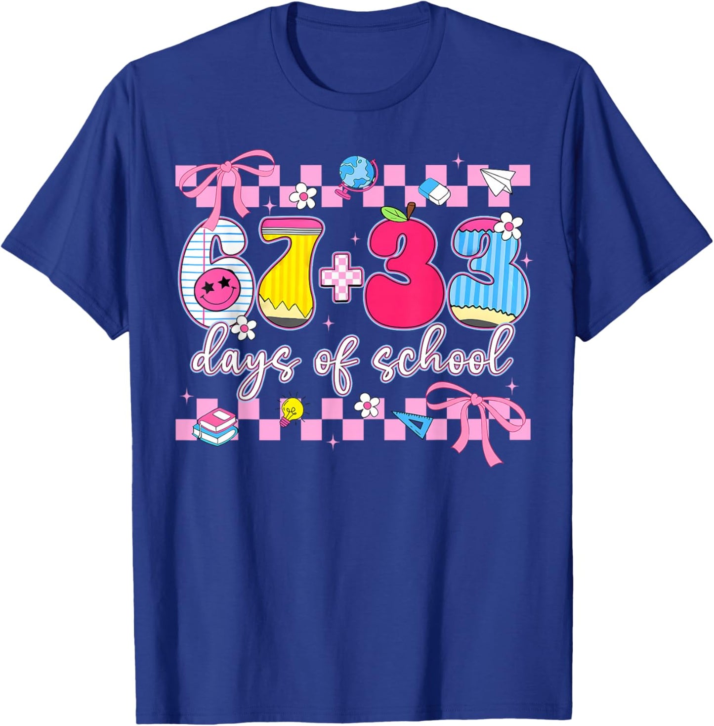 67 33 Days of School 100th Day Coquette Bow Girls T-Shirt - T-Shirt | Royal