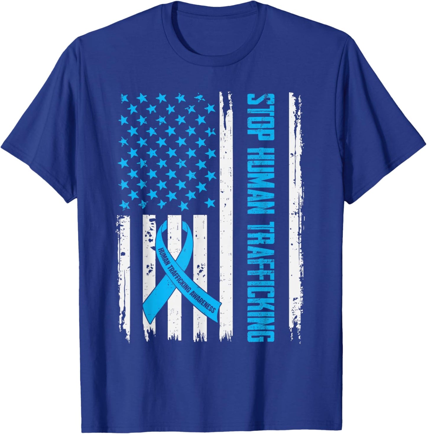 Human Trafficking Awareness USA Flag Stop Human Trafficking T-Shirt - T-Shirt | Royal
