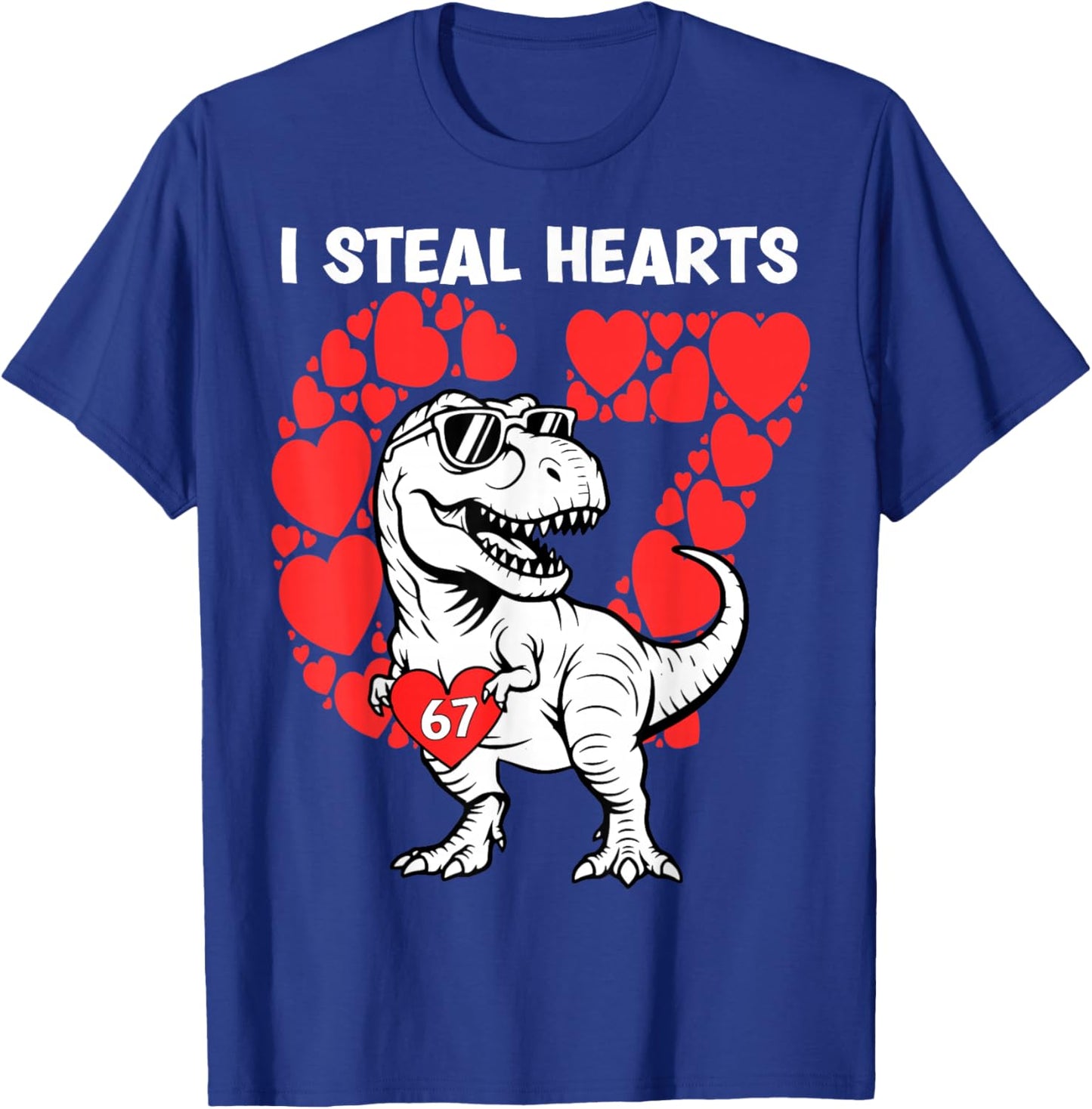Valentine Day Boys Kids I Steal Hearts Dinosaur Truck 67 T-Shirt - T-Shirt | Royal