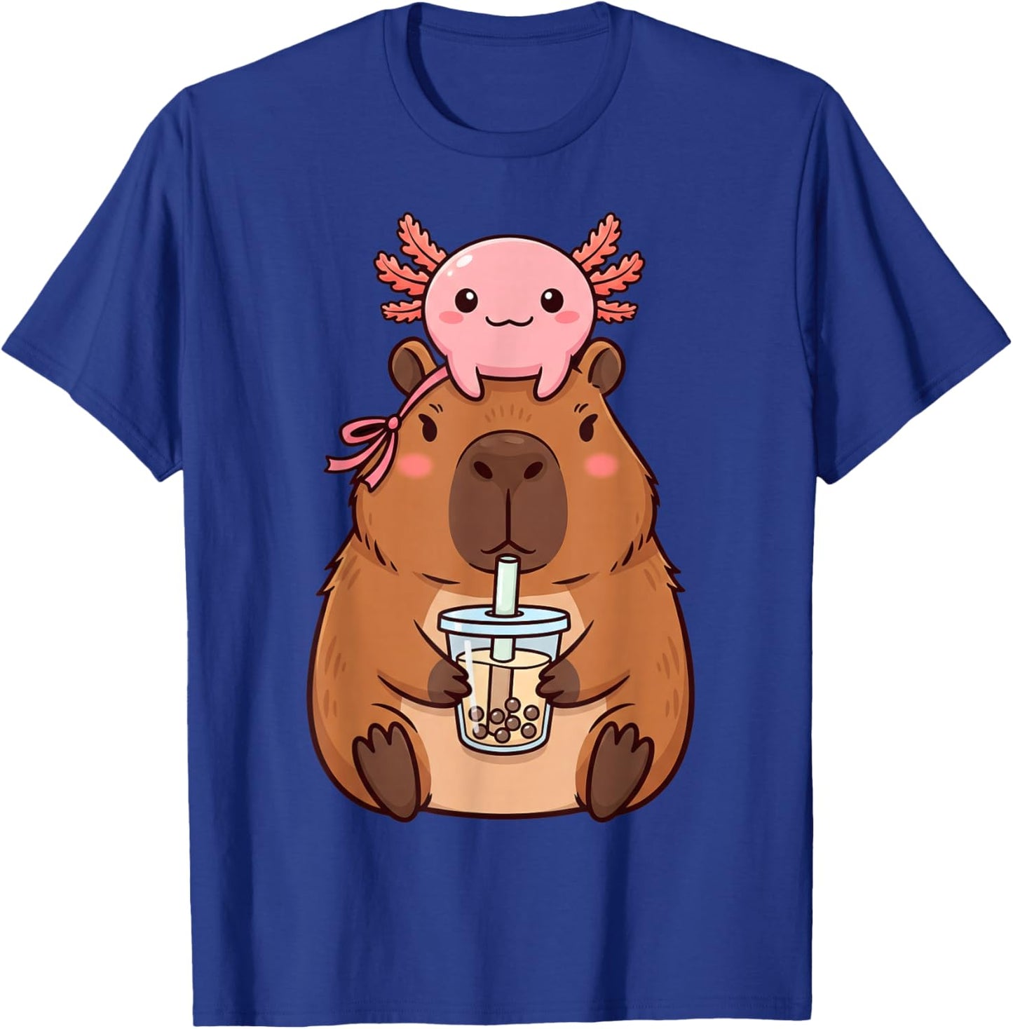 Cute Capybara Drinking Boba Tea Kawaii Axolotl Bubble Tea T-Shirt - T-Shirt | Royal