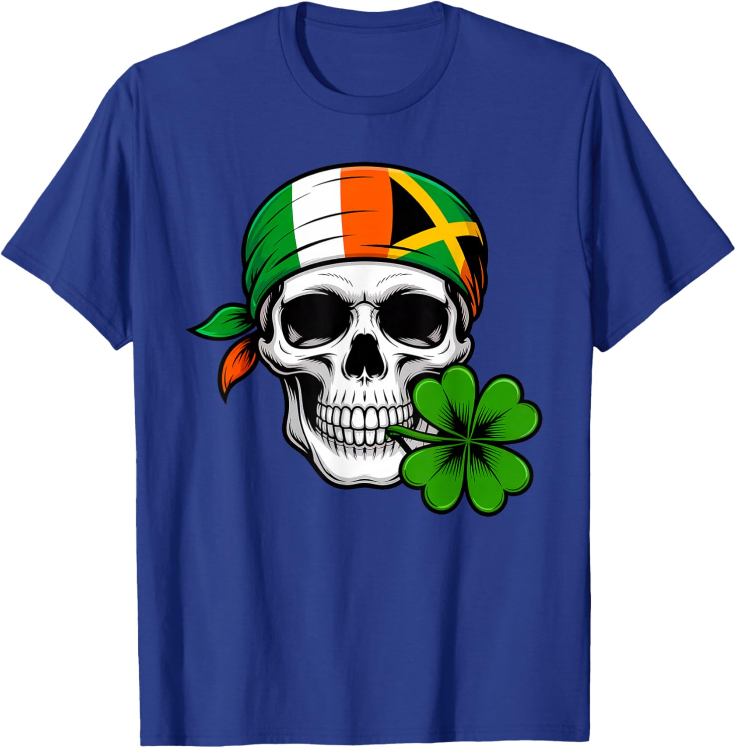 St Patrick's Day Irish Jamaican Skull Shamrock and Bandana T-Shirt - T-Shirt | Royal