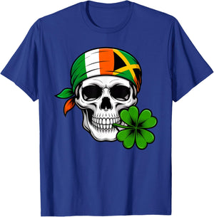 St Patrick's Day Irish Jamaican Skull Shamrock and Bandana T-Shirt - T-Shirt | Royal