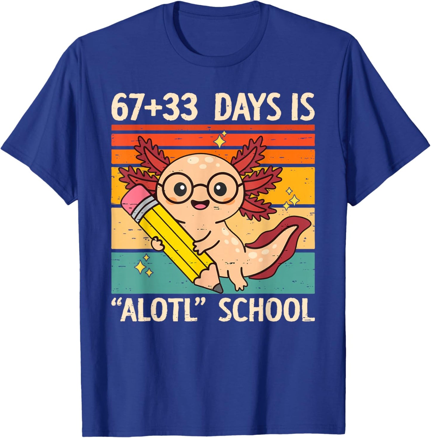 67+33 Days is Alotl School Axolotl 100 Days of School Kids T-Shirt - T-Shirt | Royal