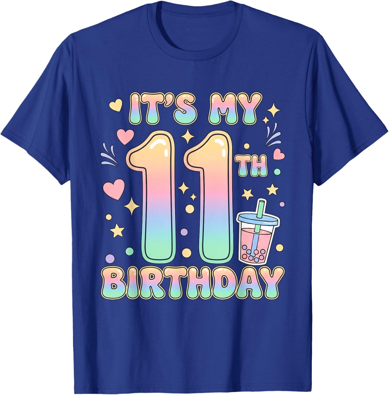 It's My 11th Birthday Bubble Boba Tea Party 11 Year Old Girl T-Shirt - T-Shirt | Royal