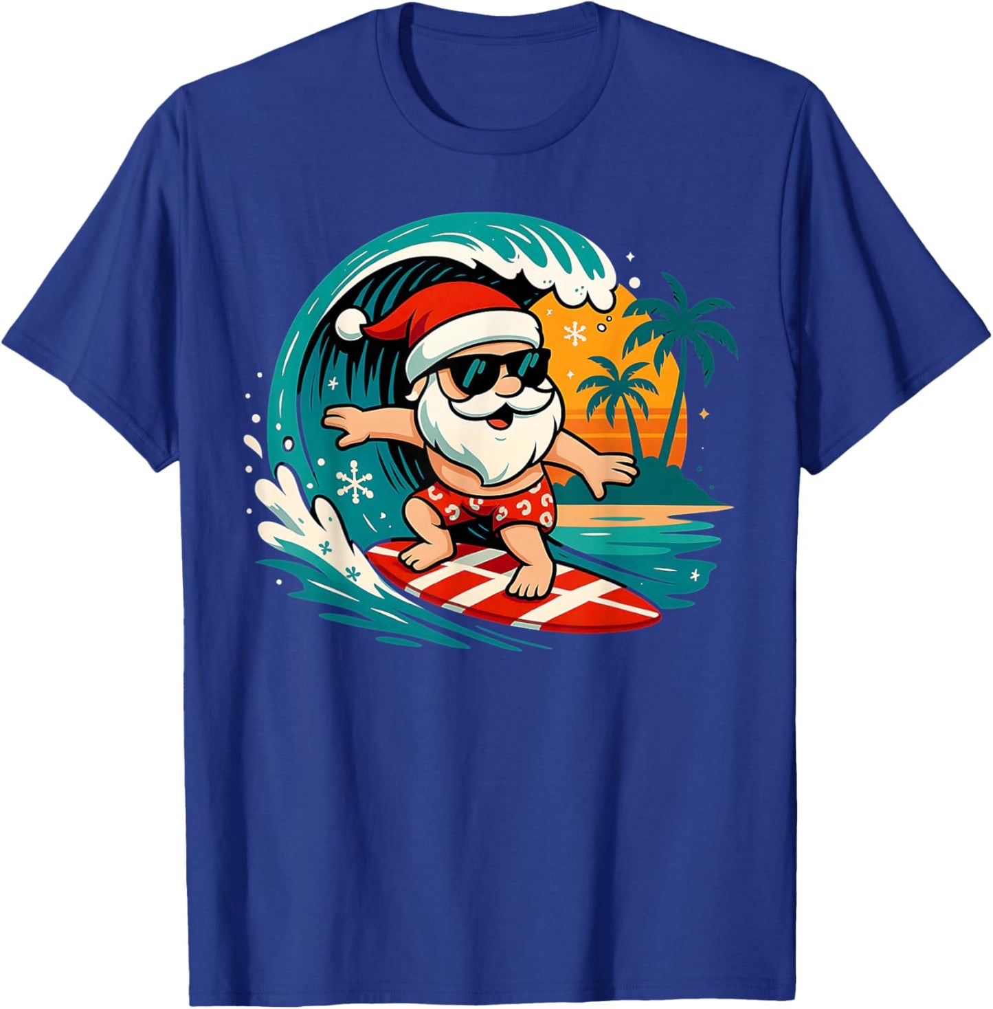 Santa Surfing Hawaiian Beach Christmas in July Tropical Xmas T-Shirt - T-Shirt | Royal