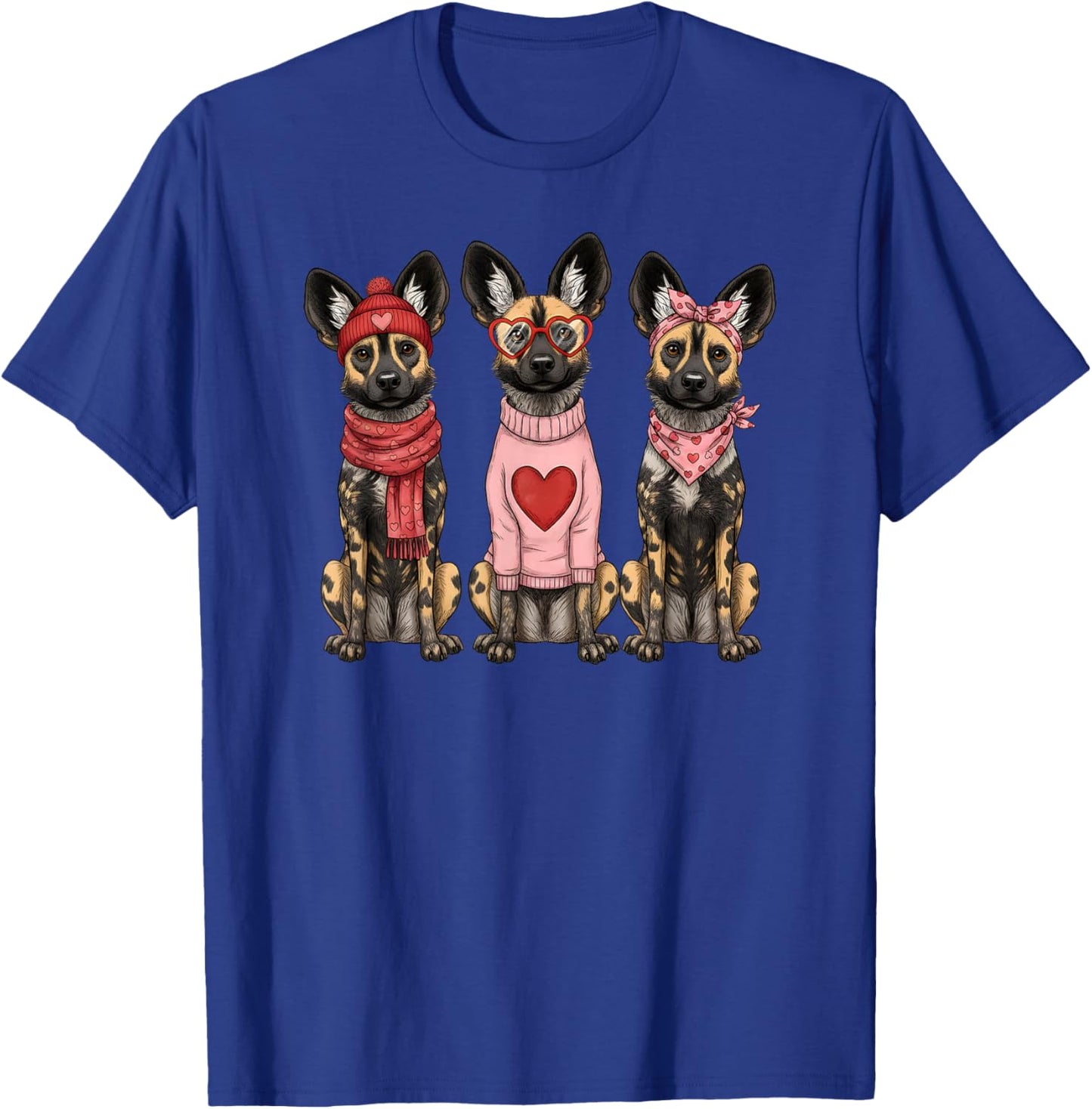 Retro African Wild Dog Cute Valentine T-Shirt - T-Shirt | Royal