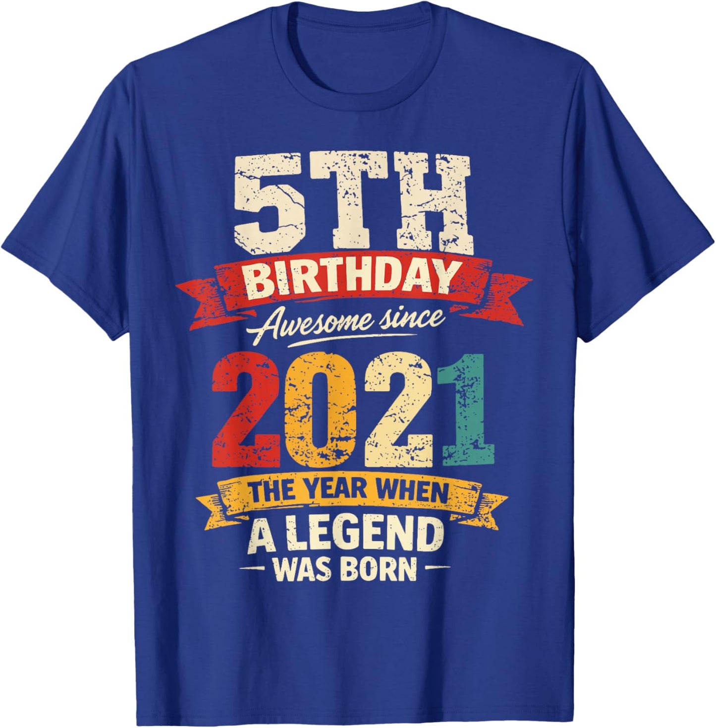 5 Year Old Vintage Awesome Since 2021 5th Birthday T-Shirt - T-Shirt | Royal