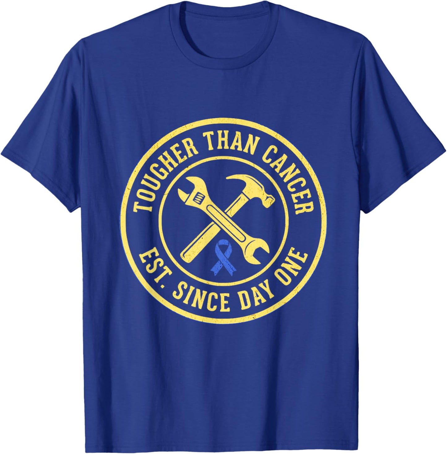 Tougher Than Cancer Blue Ribbon Mechanic T-Shirt - T-Shirt | Royal