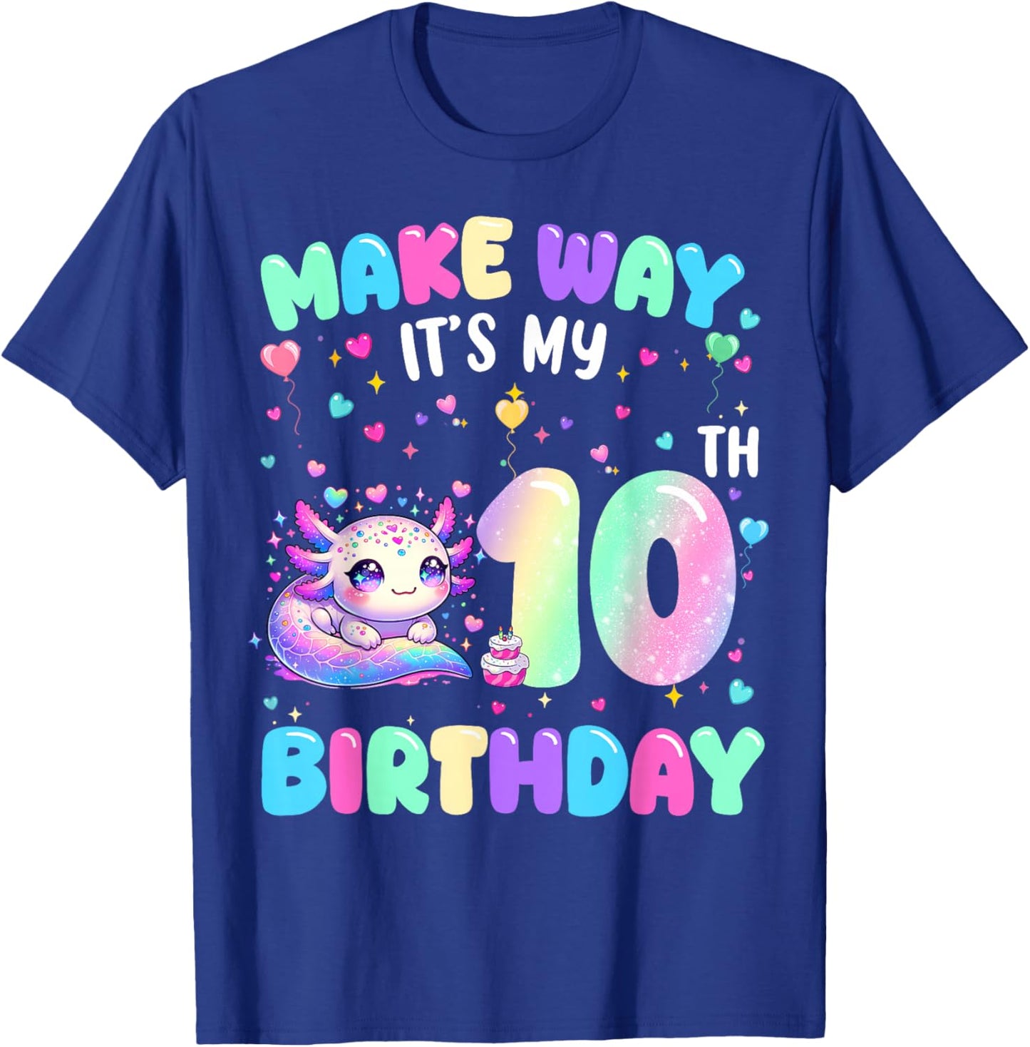 It's My 10th Birthday Girl Cute Axolotl 10 Year Old Kids T-Shirt - T-Shirt | Royal