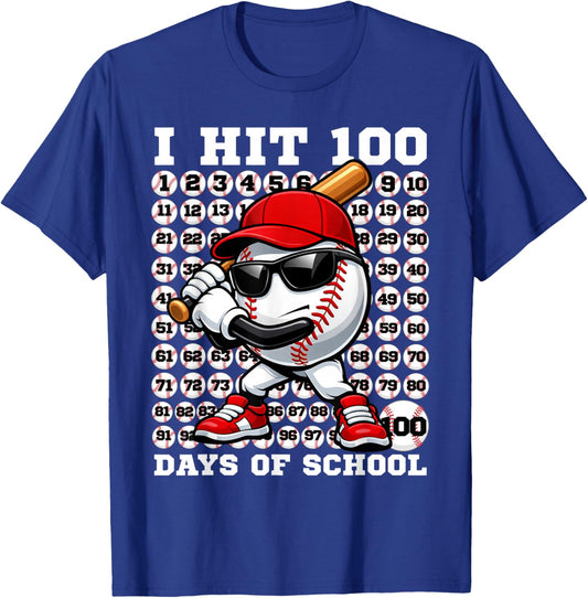 100 Days of School Retro Baseball Sport for Boys Teachers T-Shirt - T-Shirt | Royal