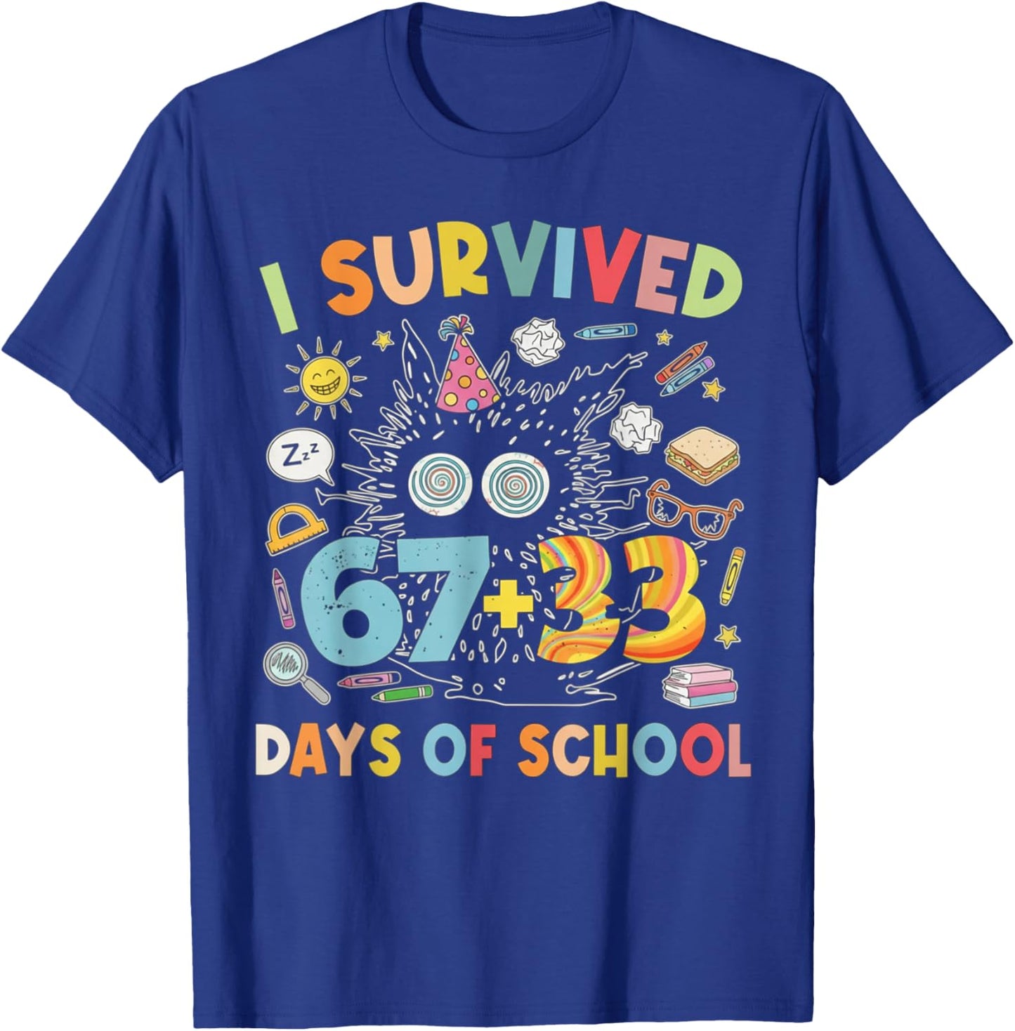 100 Days of School I Survived 67 33 Days of School Cat Lover T-Shirt - T-Shirt | Royal