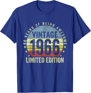 Vintage 1966 60th Birthday Gifts 60 Years of Being Awesome T-Shirt - T-Shirt | Royal