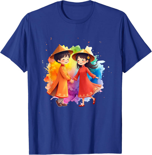 Colorful Vietnamese New Year TET Ao Dai Girls Women T-Shirt - T-Shirt | Royal