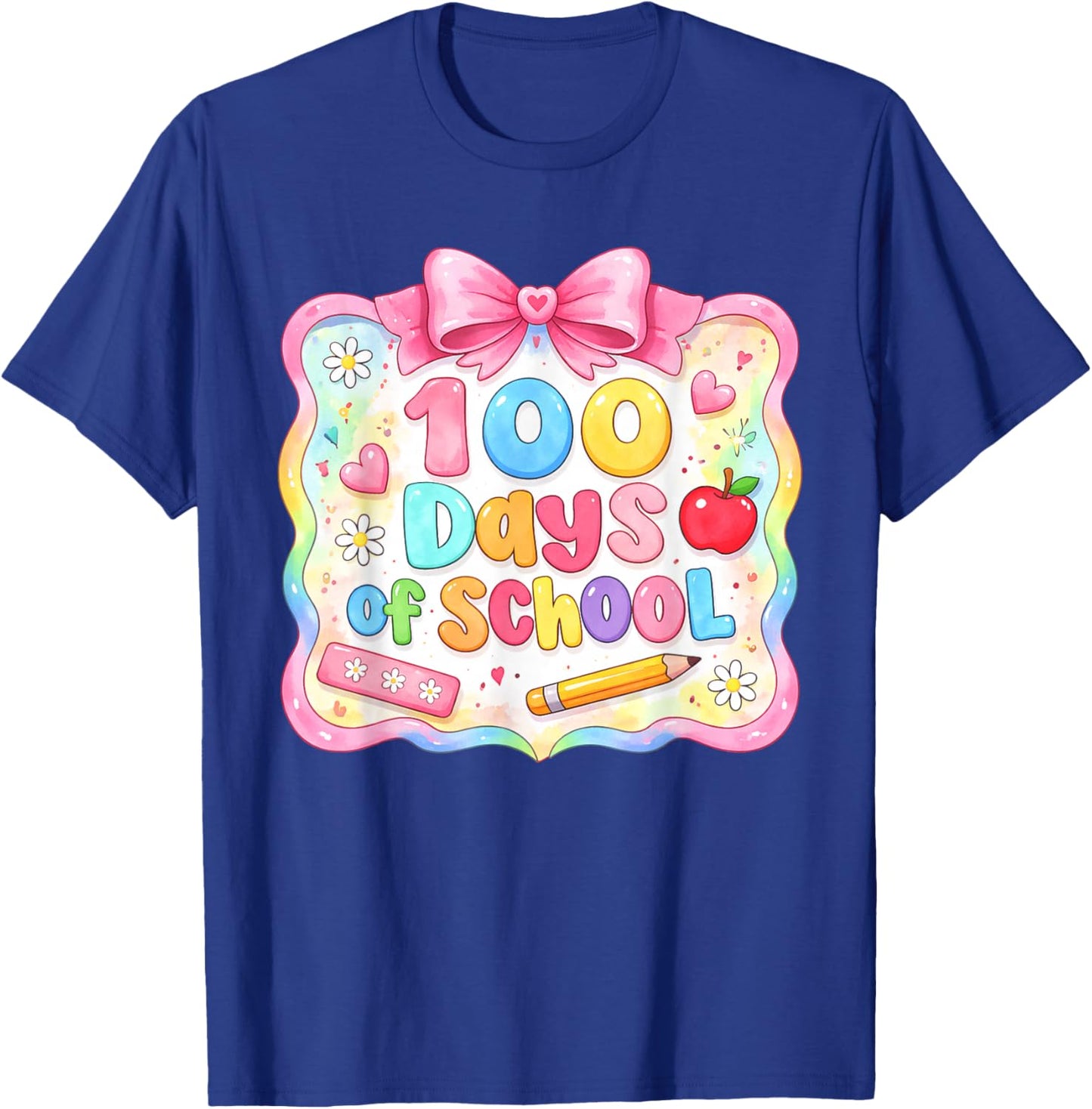 Preppy 100 Days of School Girl Kids Cute 100th Day of School T-Shirt - T-Shirt | Royal