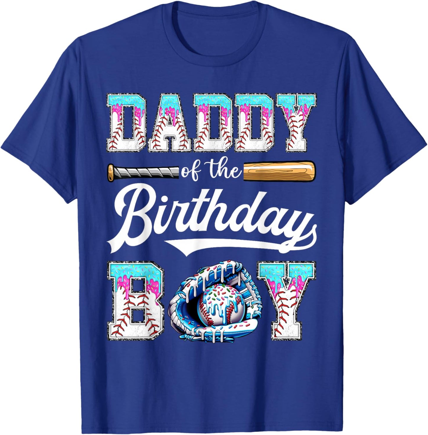 Daddy of The Birthday Boy Baseball Ice Cream Drip Matching T-Shirt - T-Shirt | Royal