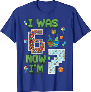 I was 6 Now I’m 7 Gaming 67 Birthday Boy Gift Boys Kids T-Shirt - T-Shirt | Royal