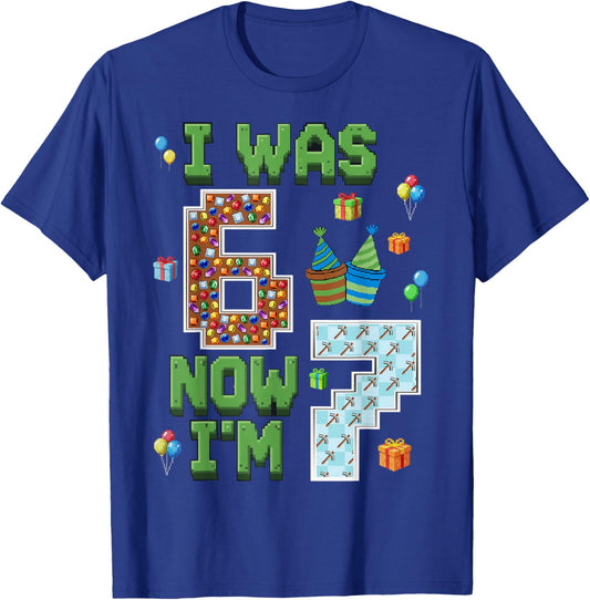 I was 6 Now I’m 7 Gaming 67 Birthday Boy Gift Boys Kids T-Shirt - T-Shirt | Royal