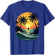 Retro Sunset Beach Palm Trees Sailboat Sailing T-Shirt - T-Shirt | Royal