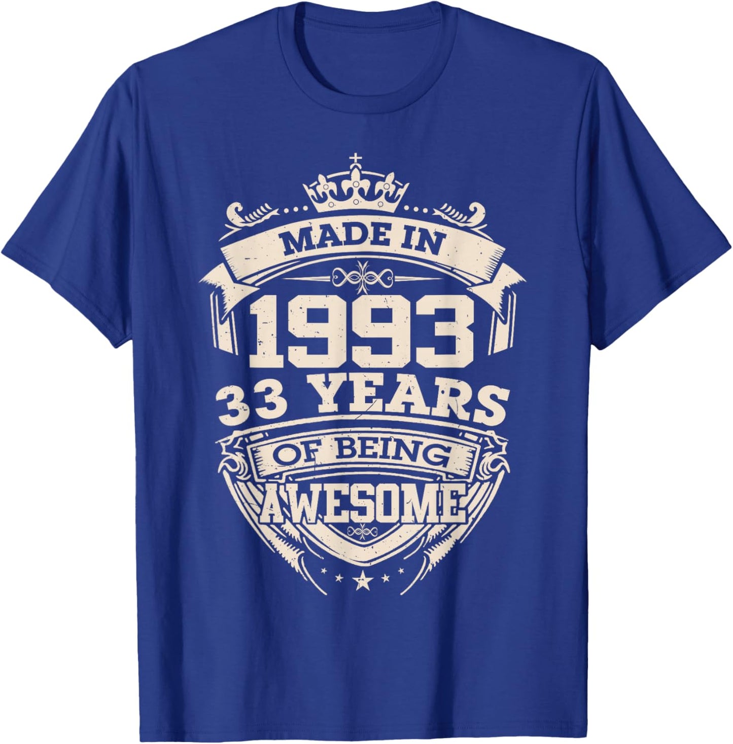 Made in 1993 33rd Years of Being Awesome Birthday Vintage T-Shirt - T-Shirt | Royal