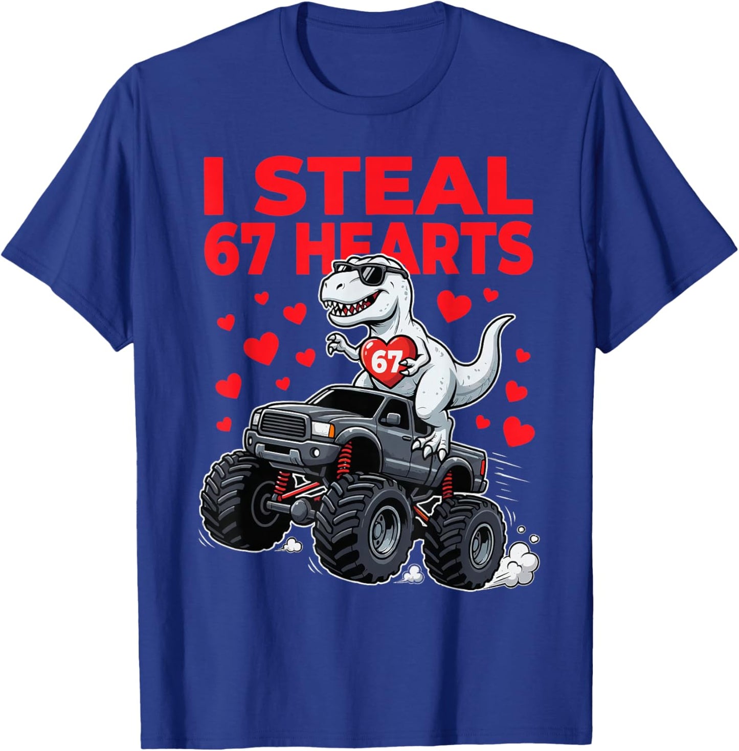 I Steal 67 Hearts Valentine’s Day Six Seven 6 7 T-Rex Boys T-Shirt - T-Shirt | Royal