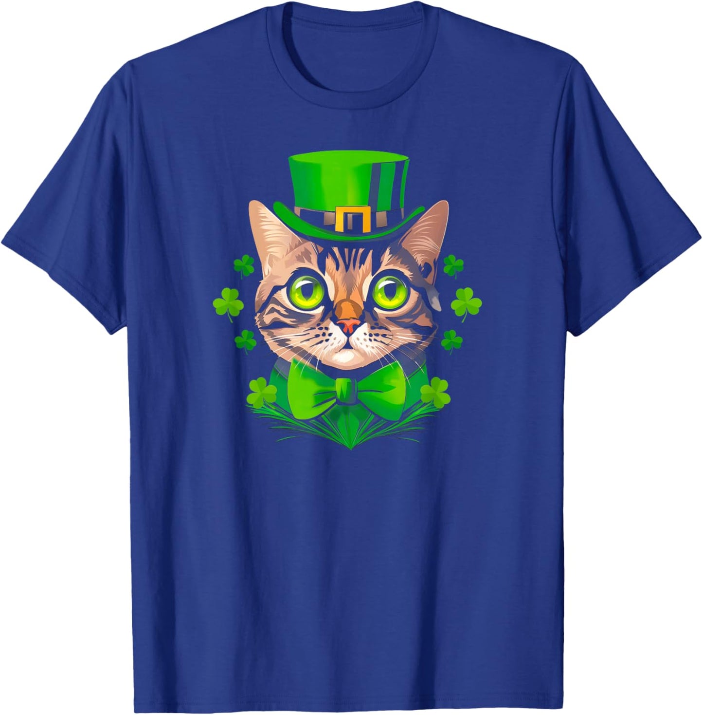 St Patricks Day Shamrock Cat Saint Pattys Women Girls Kids T-Shirt - T-Shirt | Royal