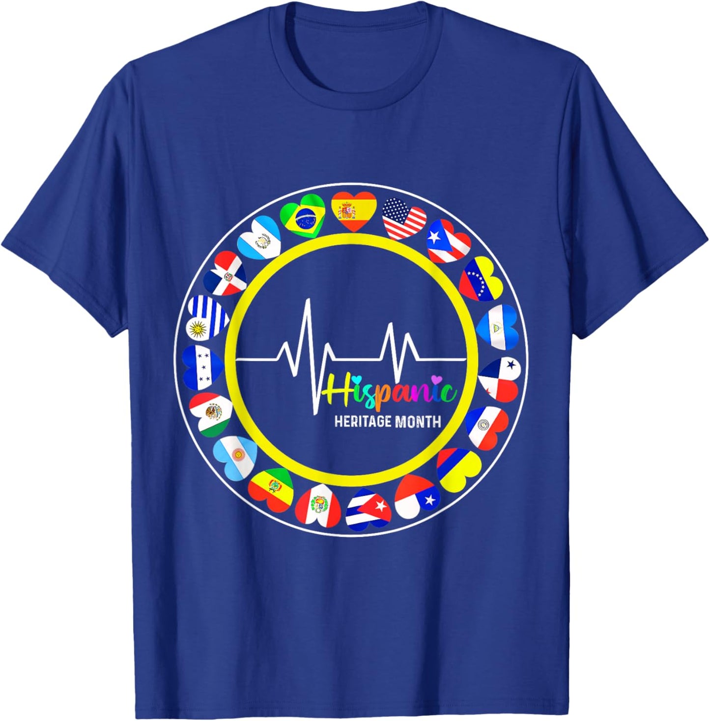 Hispanic Heritage Month All Countries Heart T-Shirt - T-Shirt | Royal