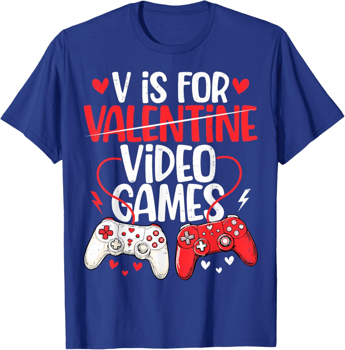 V is for Video Games Funny Valentines Gamer Boy Men Kids T-Shirt - T-Shirt | Royal