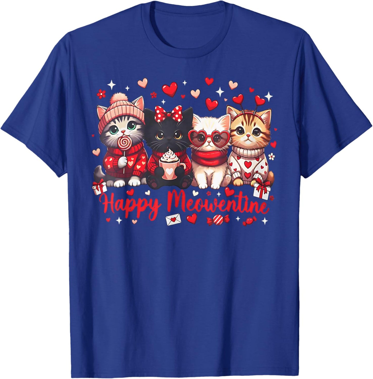 Happy Meowentines Cute Valentine Cat Lovers Girls Women Kid T-Shirt - T-Shirt | Royal