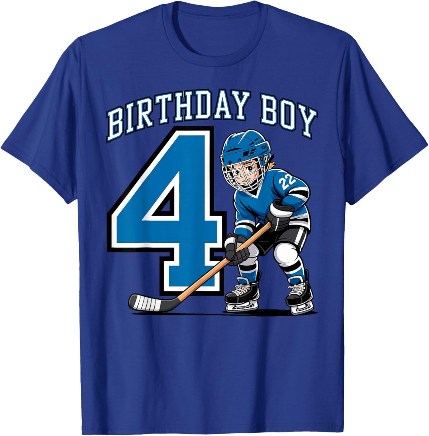 Ice Hockey 4 Years Birthday Boy 4th Bday Kids Hockey Party T-Shirt - T-Shirt | Royal