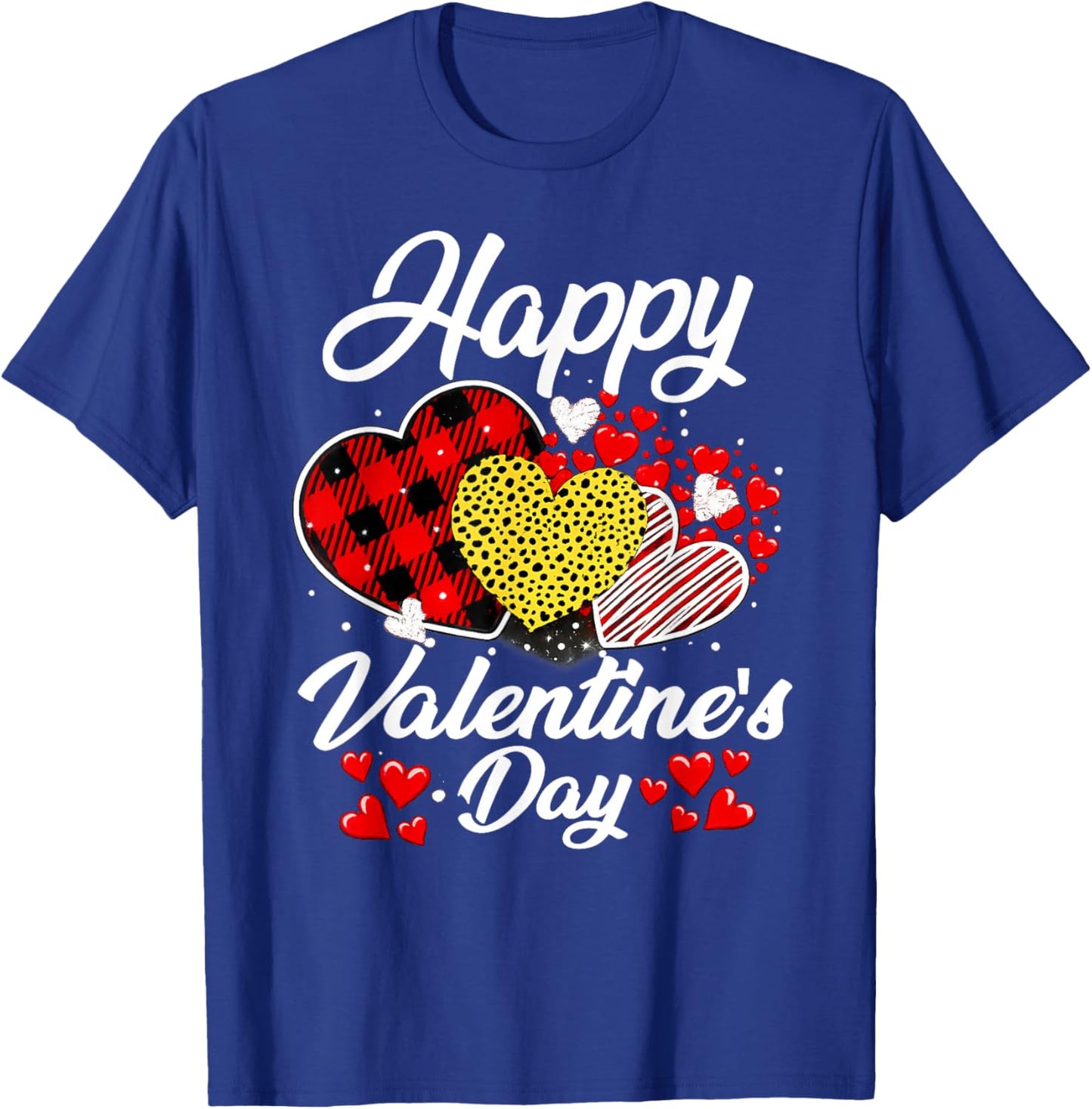 Happy Valentine's Day Hearts with Leopard Plaid Valentine T-Shirt - T-Shirt | Royal