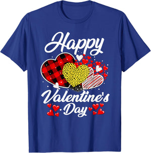 Happy Valentine's Day Hearts with Leopard Plaid Valentine T-Shirt - T-Shirt | Royal