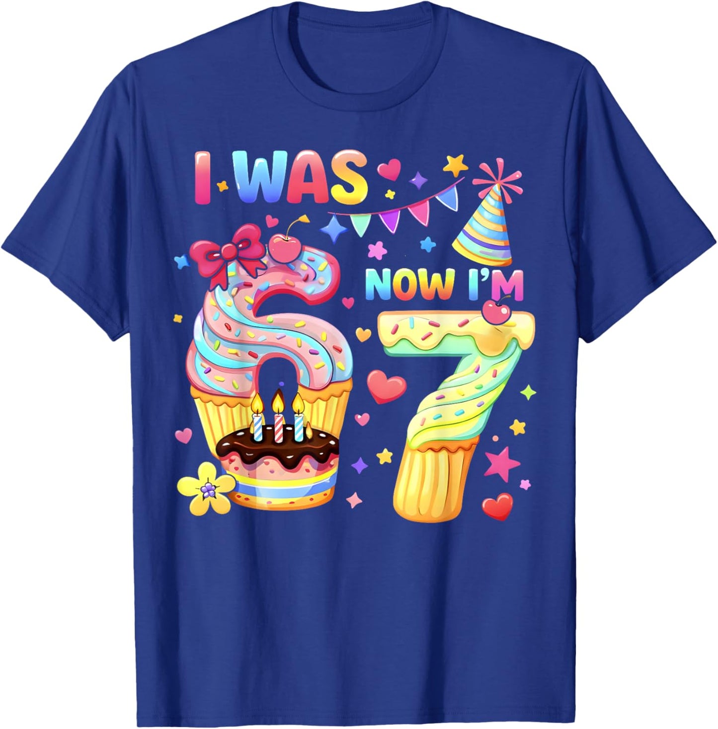 I was 6 Now I'm 7 Cute Birthday Girl Gifts for Girls Kids T-Shirt - T-Shirt | Royal