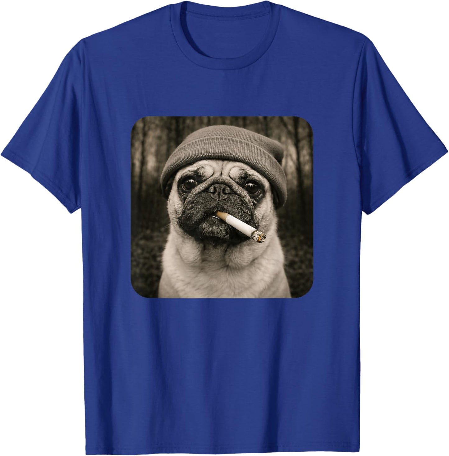Funny Smoking Pug Dog Meme Cigarette Grunge Beanie Cigarette T-Shirt - T-Shirt | Royal