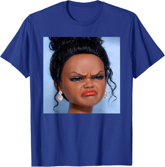 Funny Creepy Doll Face Meme Expression Hilarious Sarcastic T-Shirt - T-Shirt | Royal