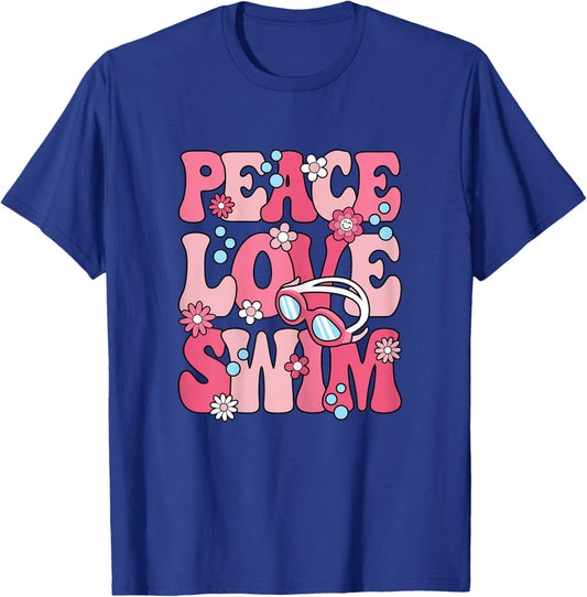 Peace Love Swim Swimming Cute Swimmer Women Girls Kids T-Shirt - T-Shirt | Royal