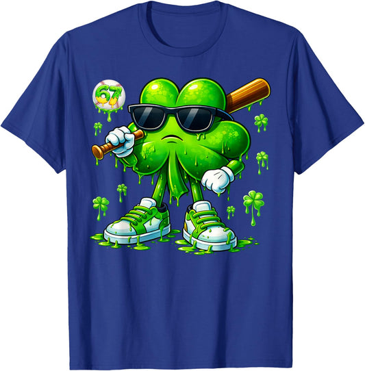 Funny Dripping Drip Shamrock Baseball St Patrick Men Boy Kid T-Shirt - T-Shirt | Royal