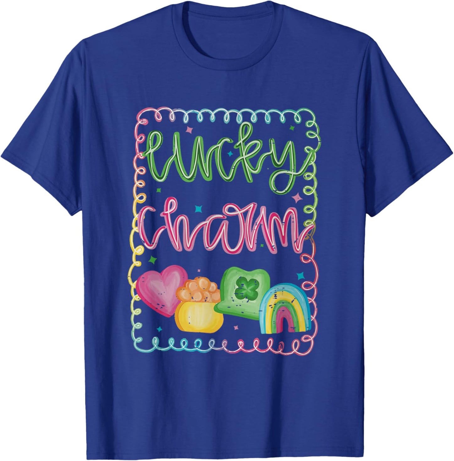 Retro Lucky Charm Rainbow Clover Irish Girly St Patricks Day T-Shirt - T-Shirt | Royal