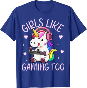 Gamer Girl Unicorn Gaming Video Game Girls Like Gaming Too T-Shirt - T-Shirt | Royal