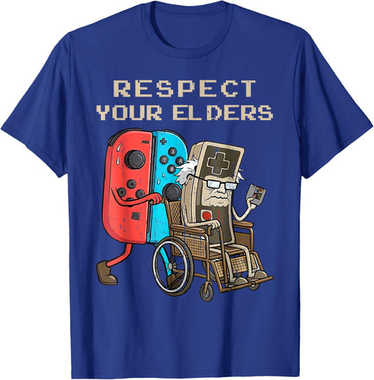Retro Gaming Funny Gamer Controller 80s Respect Your Elders T-Shirt - T-Shirt | Royal