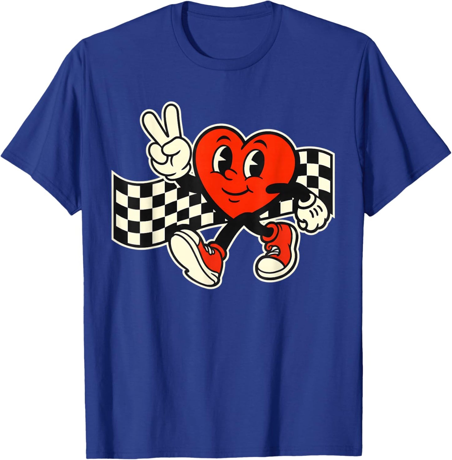 Valentine's Day Heart Peace Hand Retro Groovy Men Women Kids T-Shirt - T-Shirt | Royal