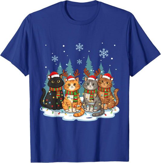 Cute Christmas Cats Funny Holiday Kitten Lights Sant T-Shirt - T-Shirt | Royal