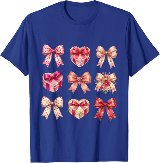 Valentines Day Hearts Coquette Bow Women Girls Boys T-Shirt - T-Shirt | Royal
