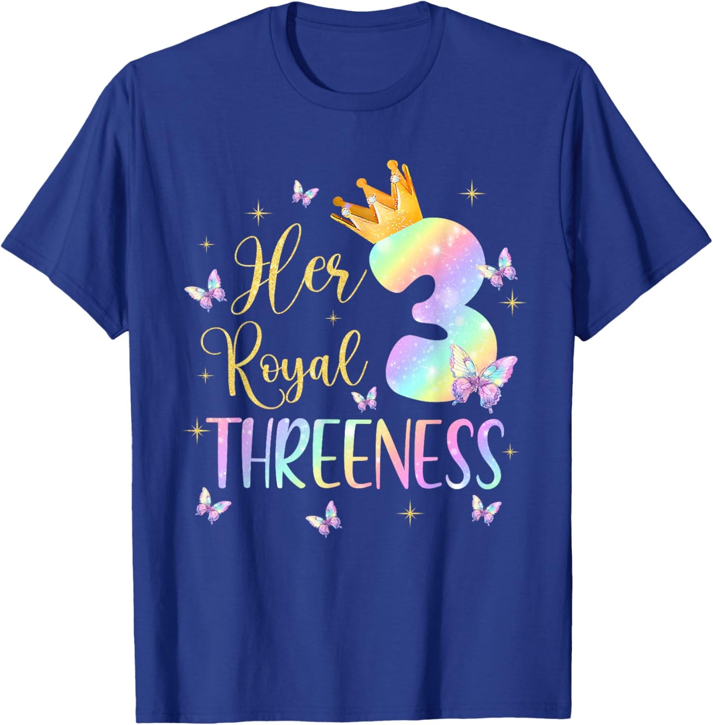 Her Royal Threeness 3 Year Old Butterfly Theme 3rd Bday T-Shirt - T-Shirt | Royal