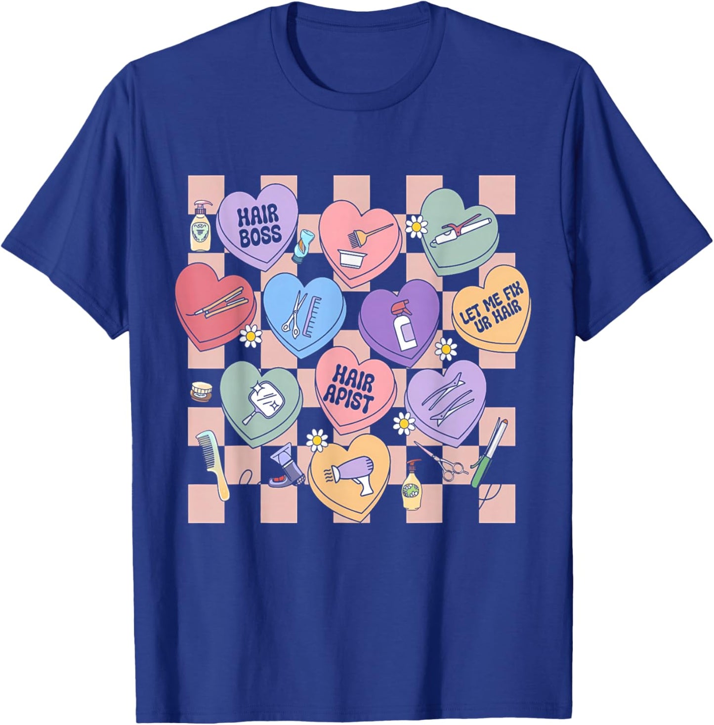 Checkered Hairstylist Heart Candy Valentines Hairdresser T-Shirt - T-Shirt | Royal